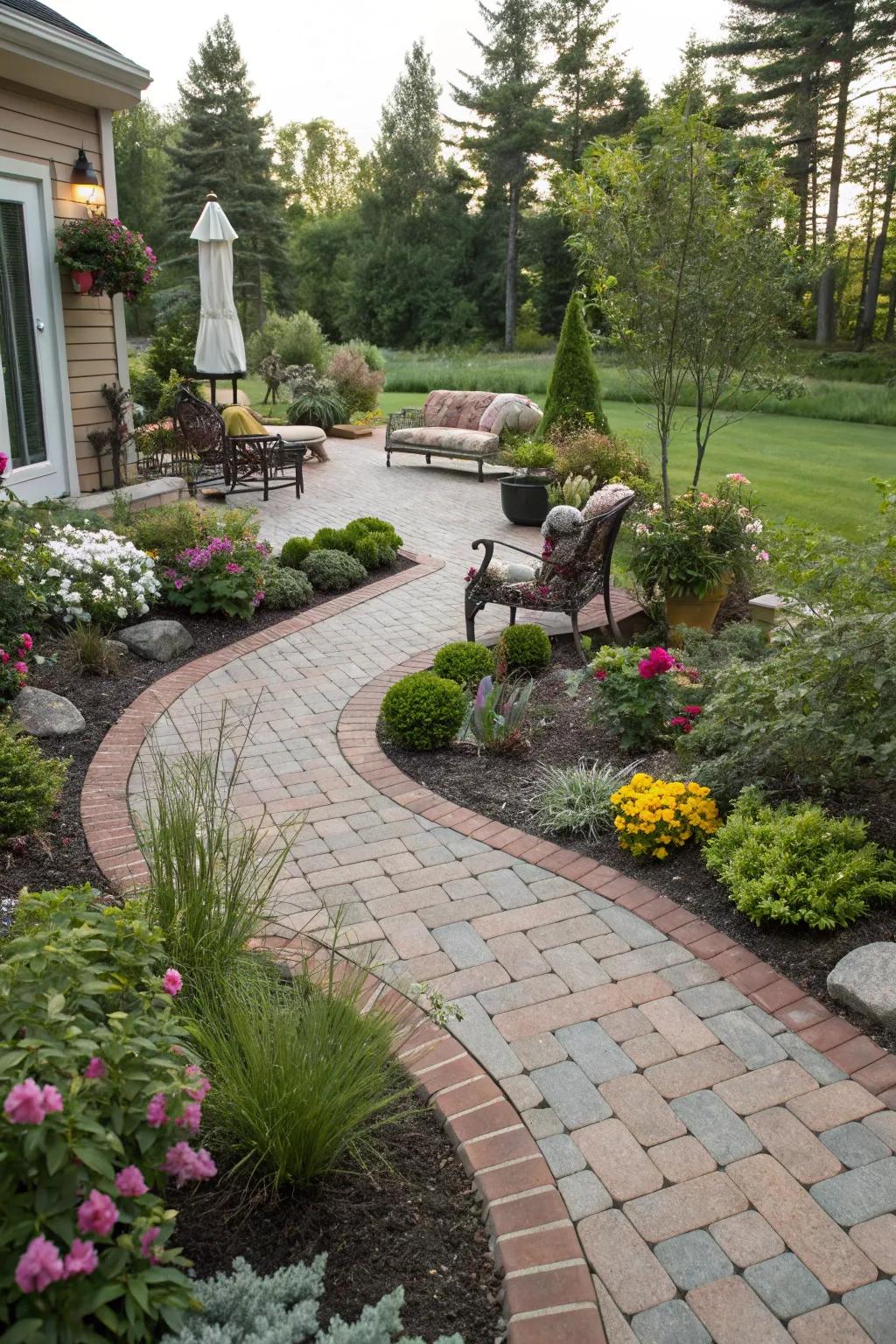 Curved brick patterns give the landscape a vibrant touch.