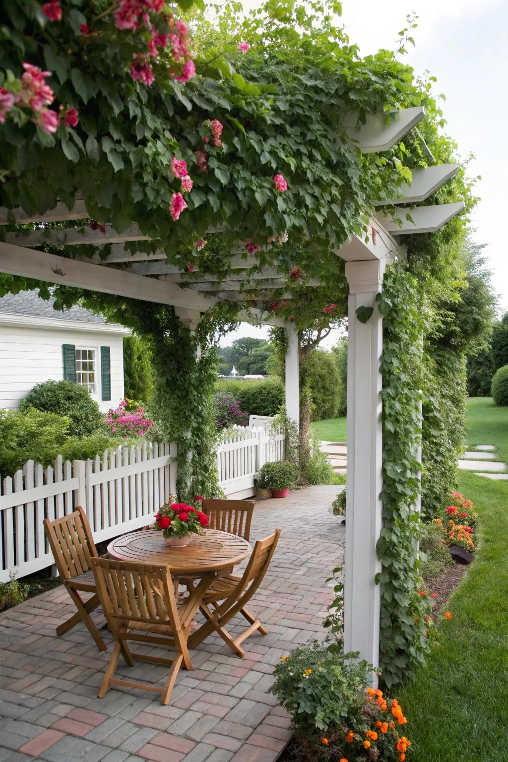 On your front patio, include an arbor for added shade and appeal.