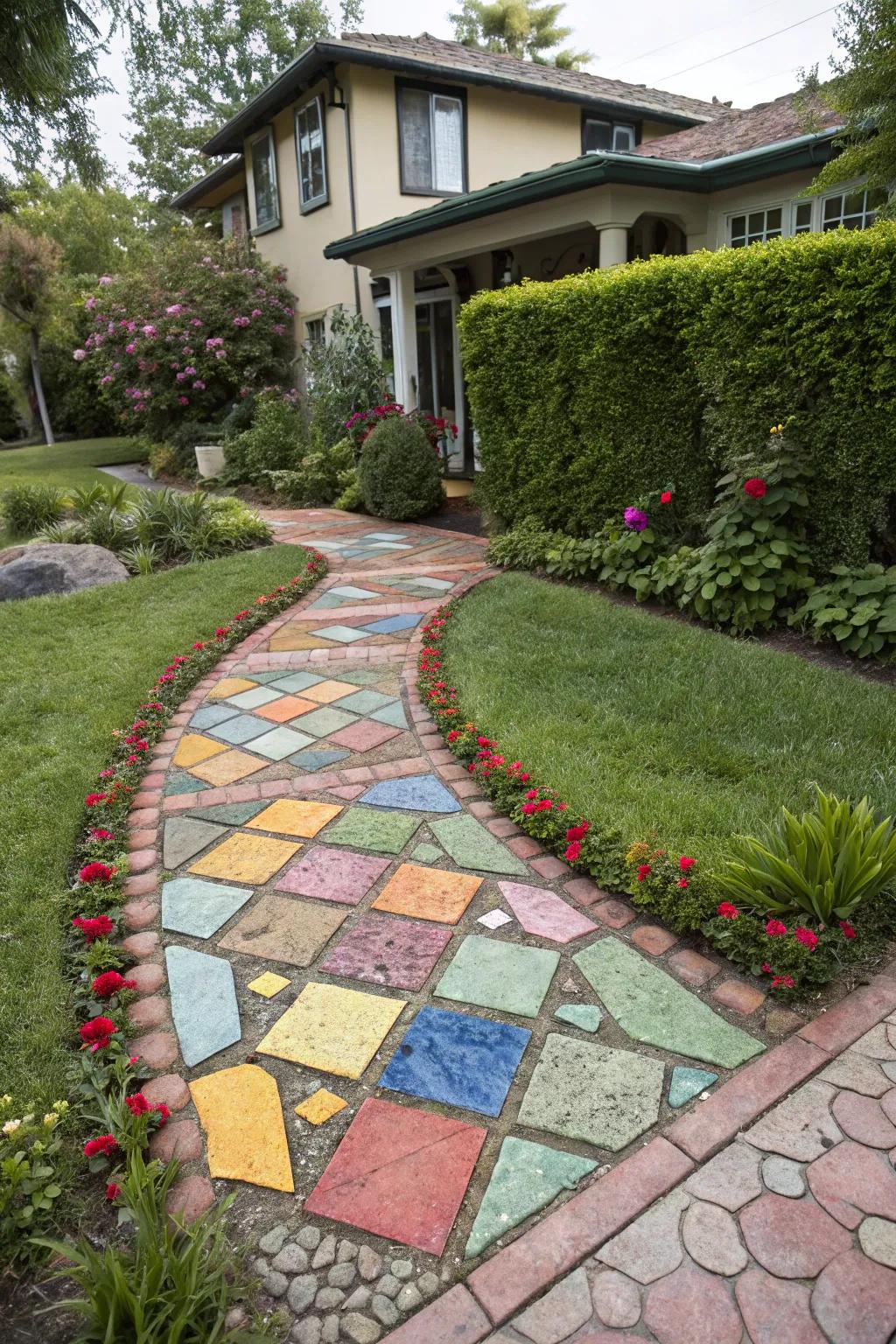 Make a bold impression with a vibrant paver design.