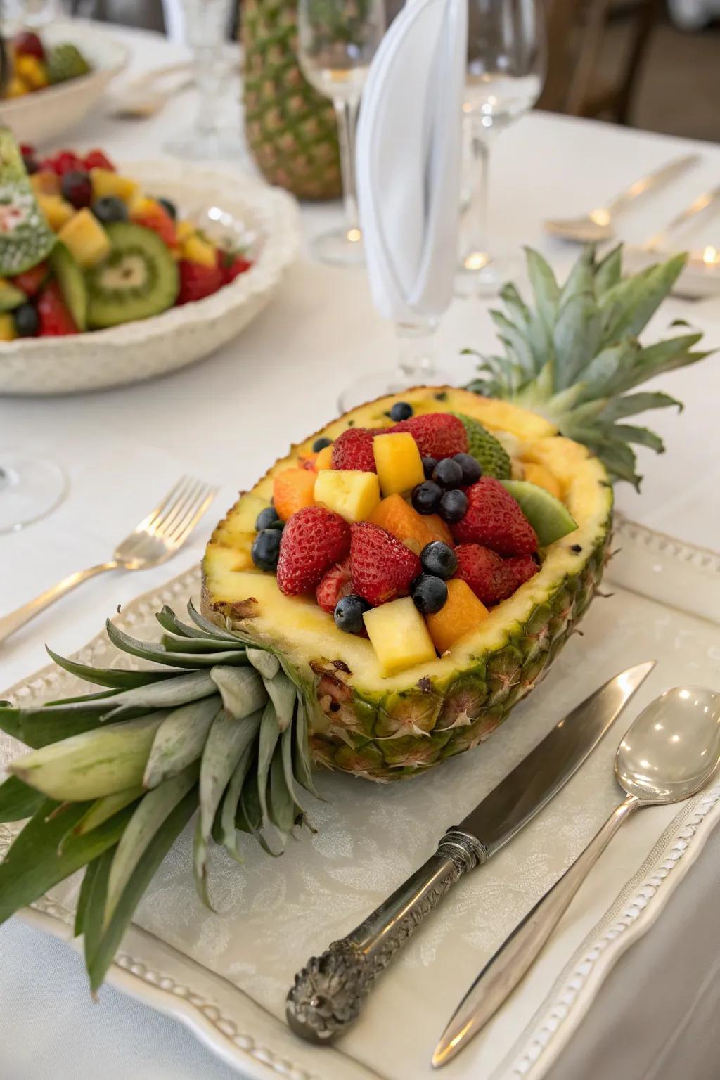A tropical pineapple centerpiece that brings the beach to your table.