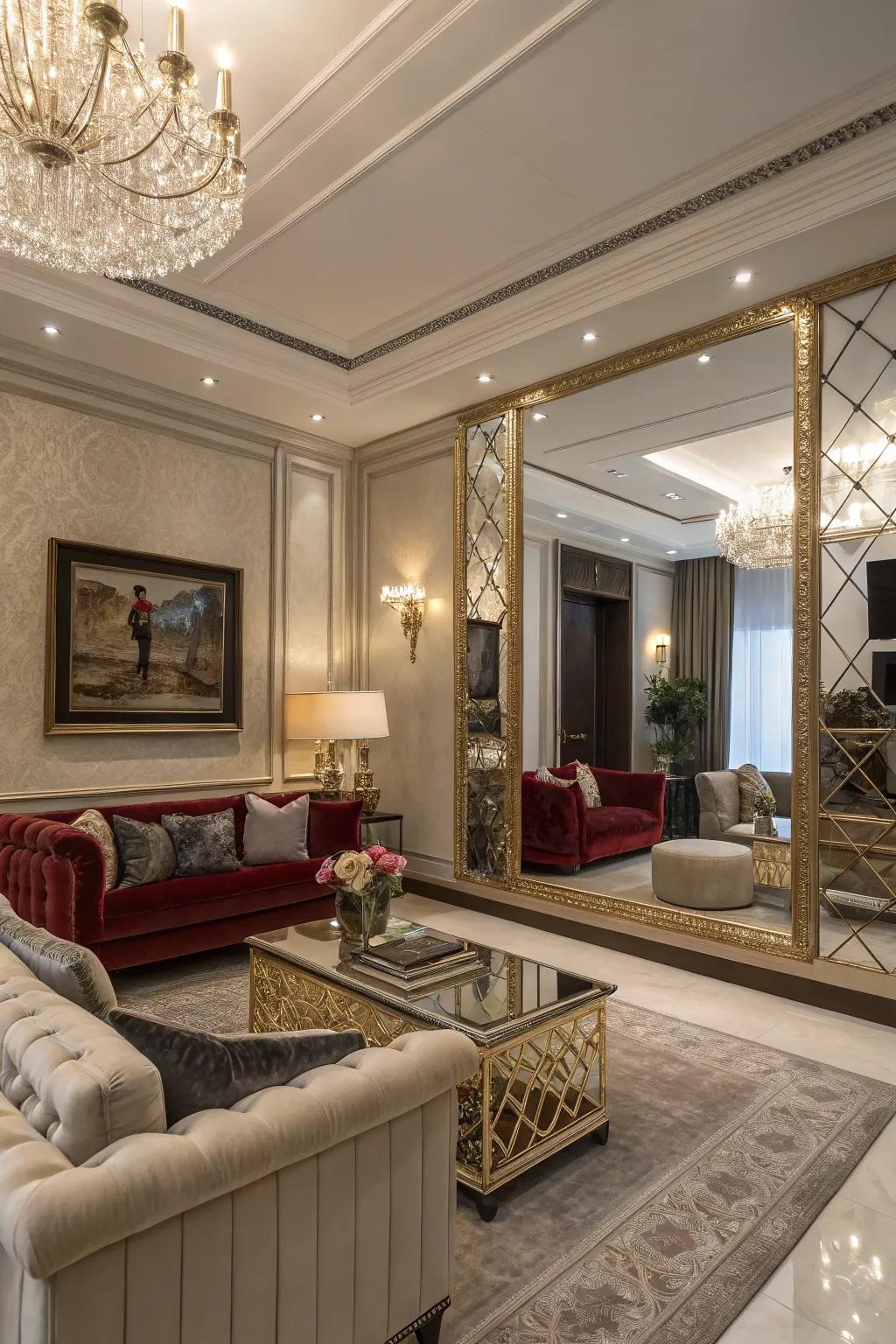 Incorporate a touch of elegance with a striking mirrored wall.