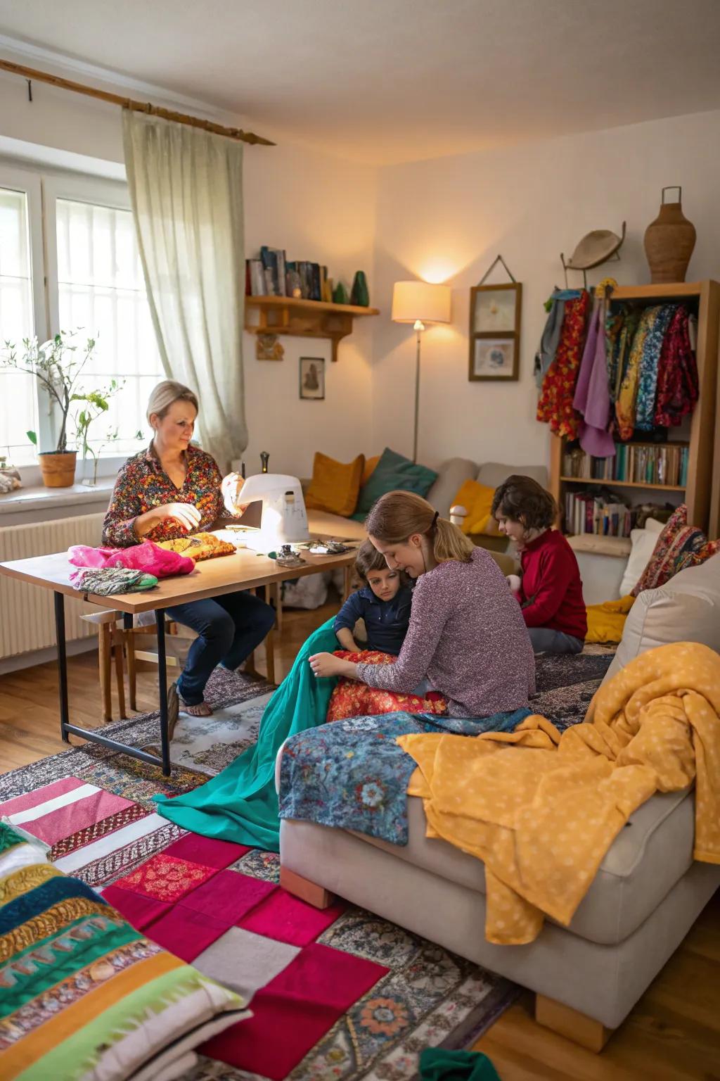 Sewing together, one stitch at a time, crafting both items and memories.