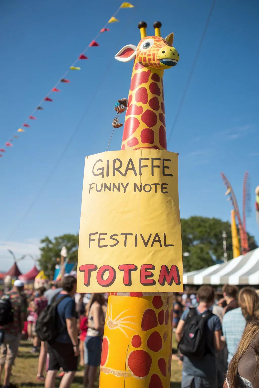 <strong><em>Animal-themed totems give any festival gathering a fun touch</em></strong>.&rdquo; loading=&rdquo;lazy&rdquo; class=&rdquo;pimg&rdquo;>
	</picture><figcaption><strong><em>Animal-themed totems give any festival gathering a fun touch</em></strong>.</figcaption></figure>
<p>Totems that use animals as their theme are always popular. I remember putting together a giraffe totem and putting a funny note on it that said, &lsquo;I&rsquo;m head and shoulders above the rest!&rsquo;</p>
<h3>These products might be useful:</h3>
<ul class=