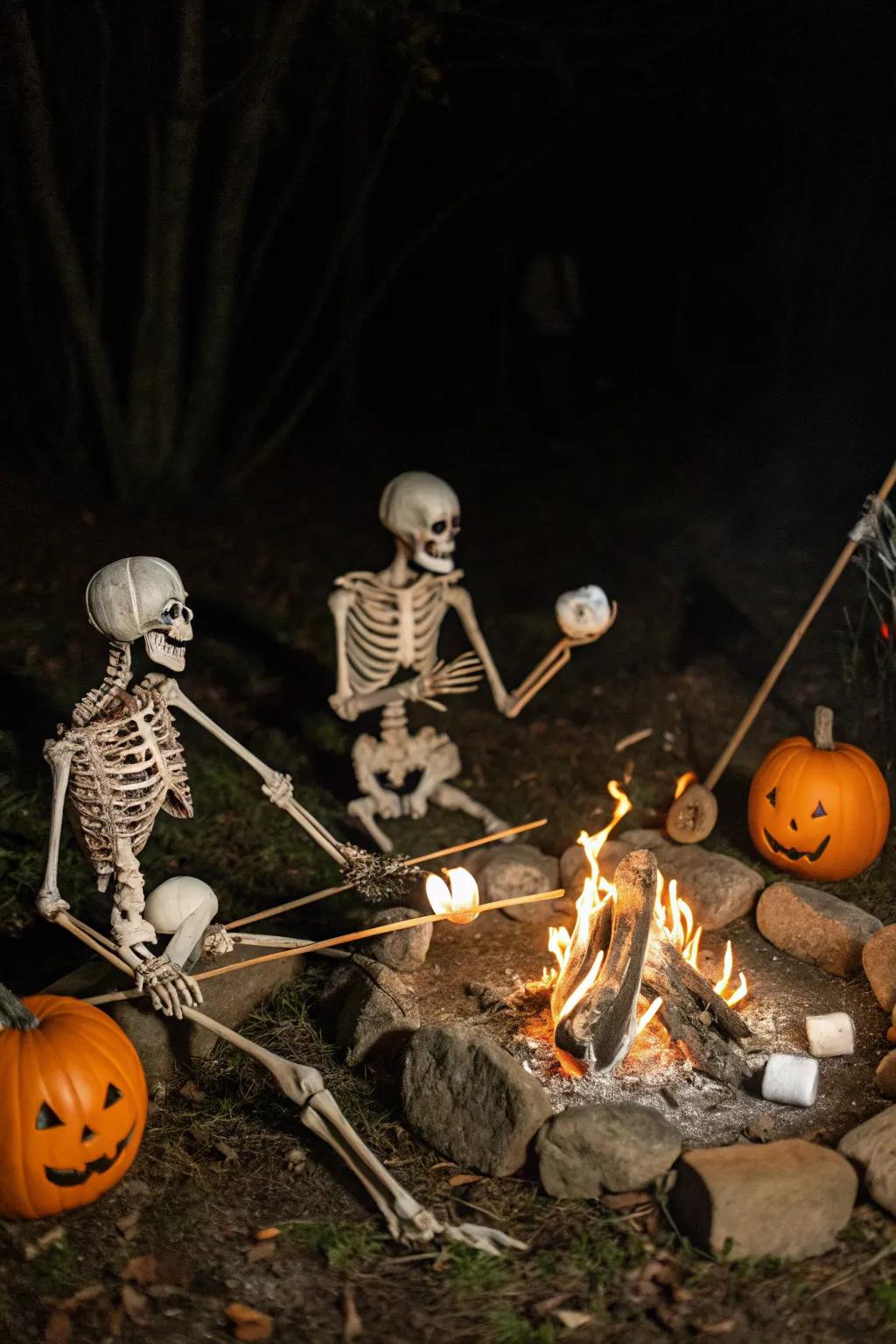 Skeletons sharing stories by the campfire.