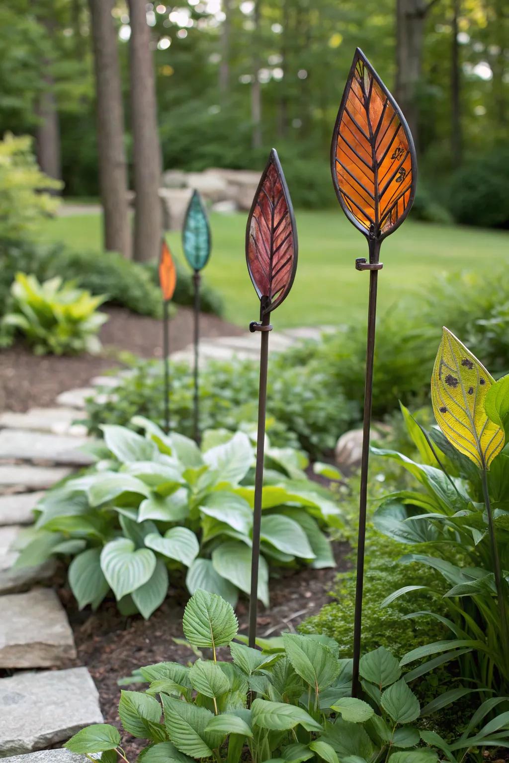 Foliage glass decorations artfully blending with nature.