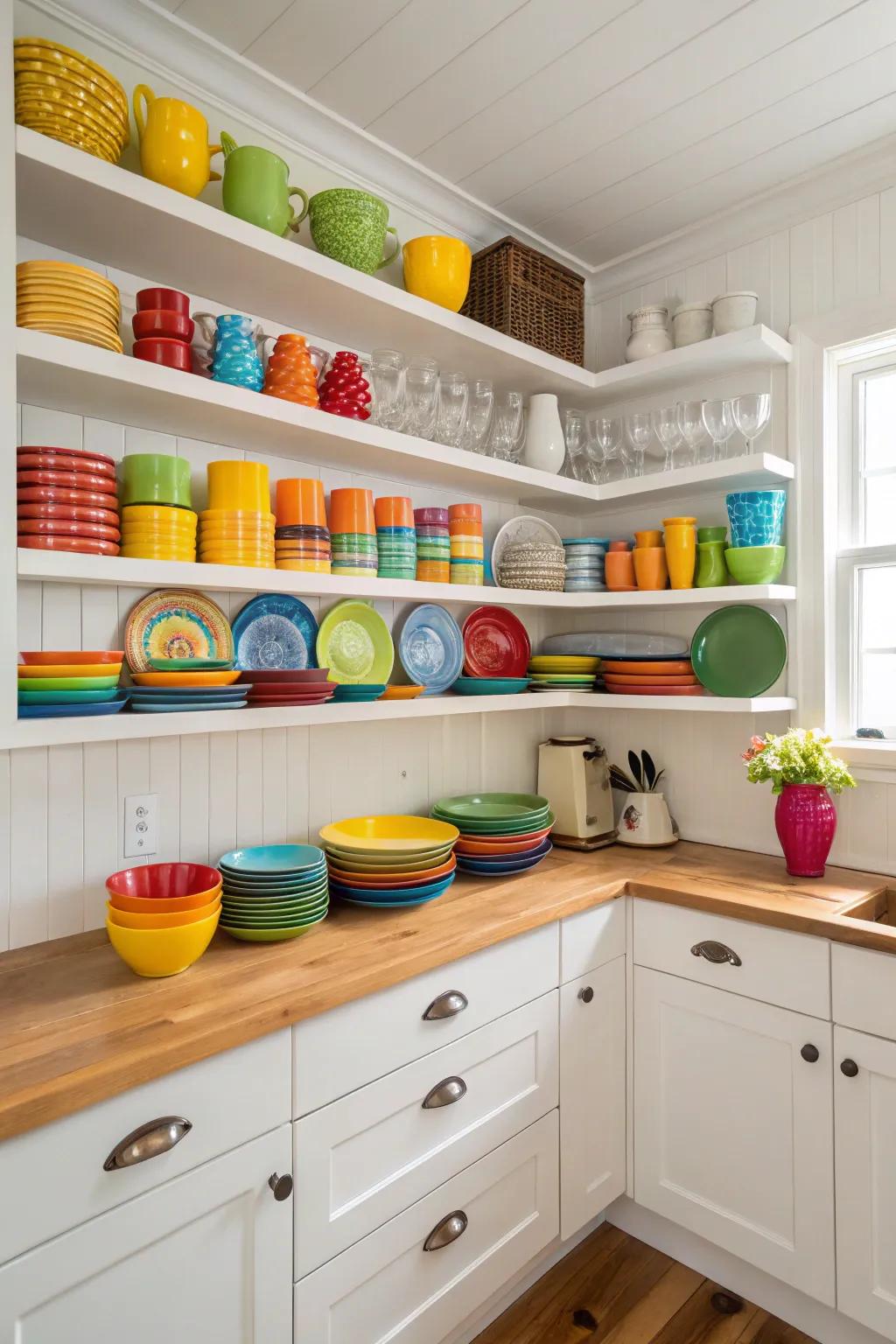 Open storage adds charm and openness to your kitchen.