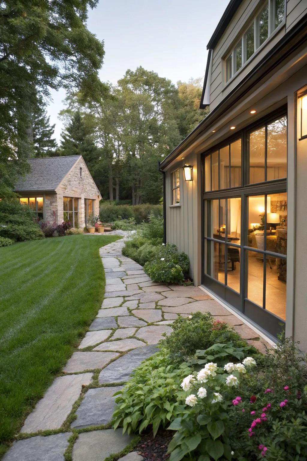 A beautifully crafted pathway enhances the approach to your new space.