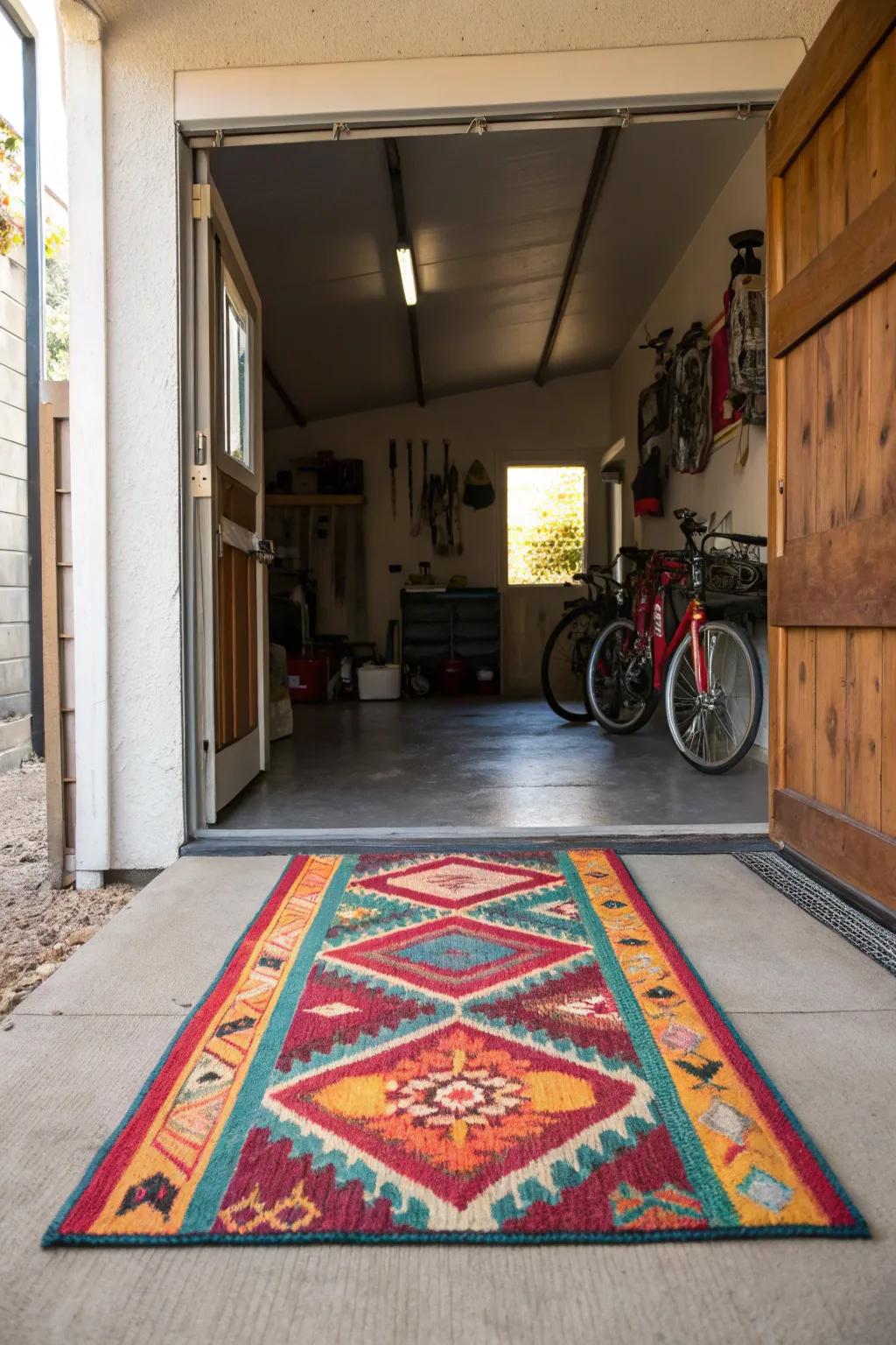 An ornamental rug introduces warmth and flair to your entryway.