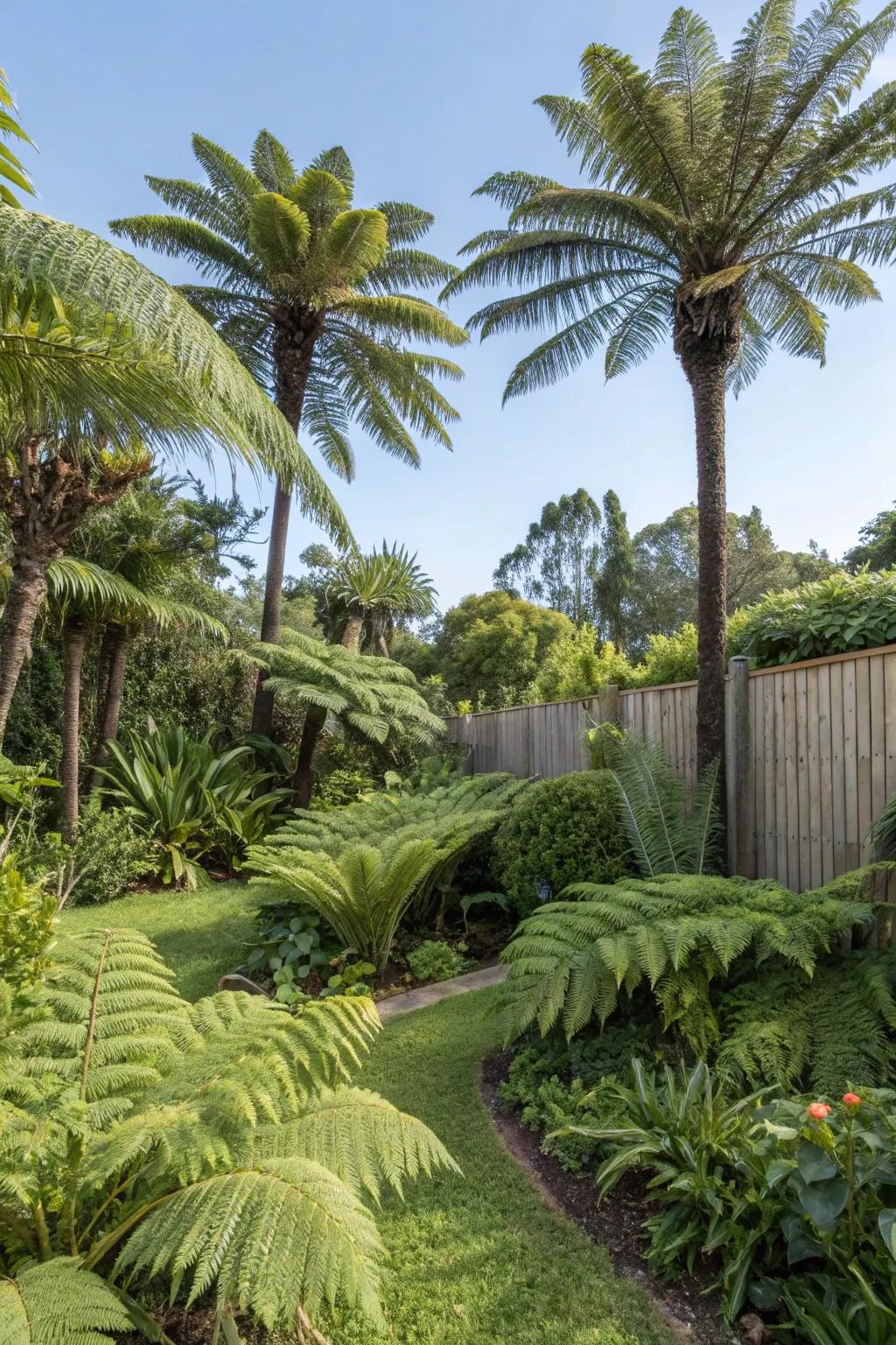 A thriving, tropical garden retreat filled with vibrant greenery.