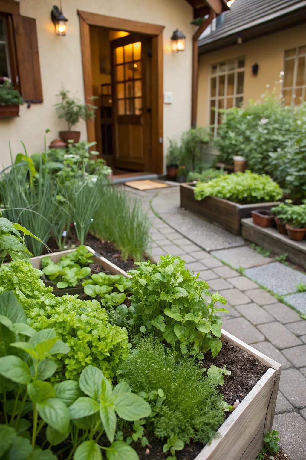 A convenient kitchen garden providing fresh herbs and greens.