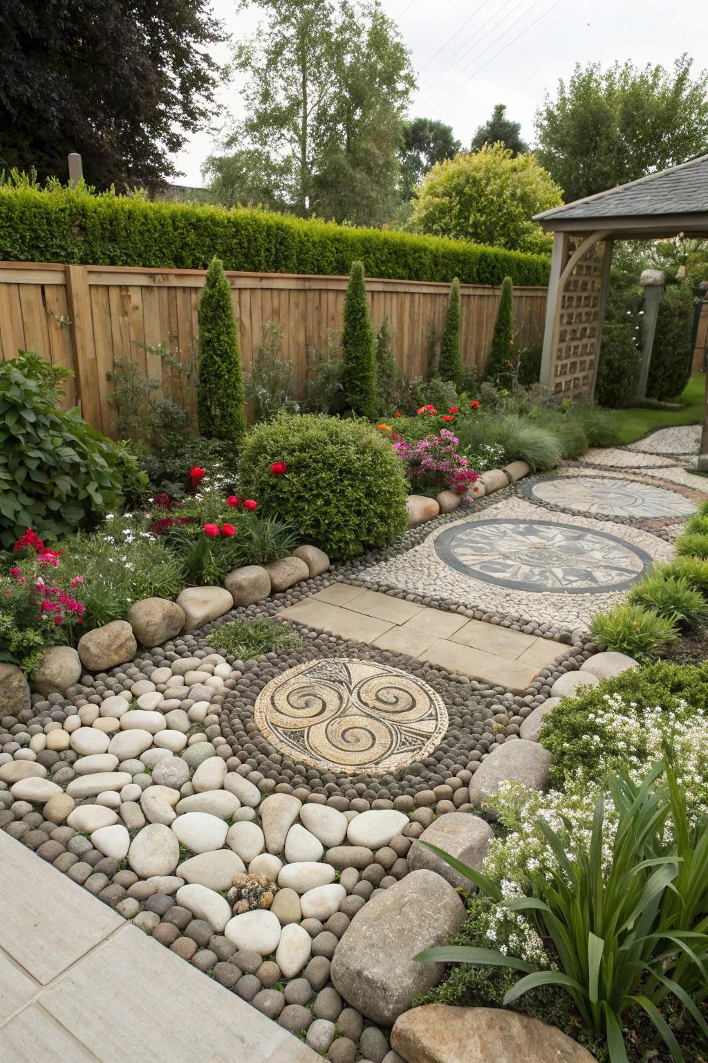 Ornamental stone highlights creating attention-grabbing patterns in a garden.