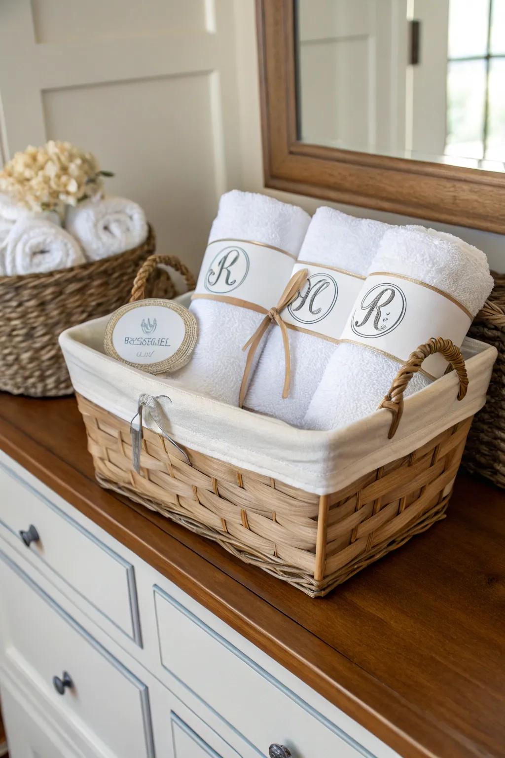 A personalized gift basket featuring custom-made items.