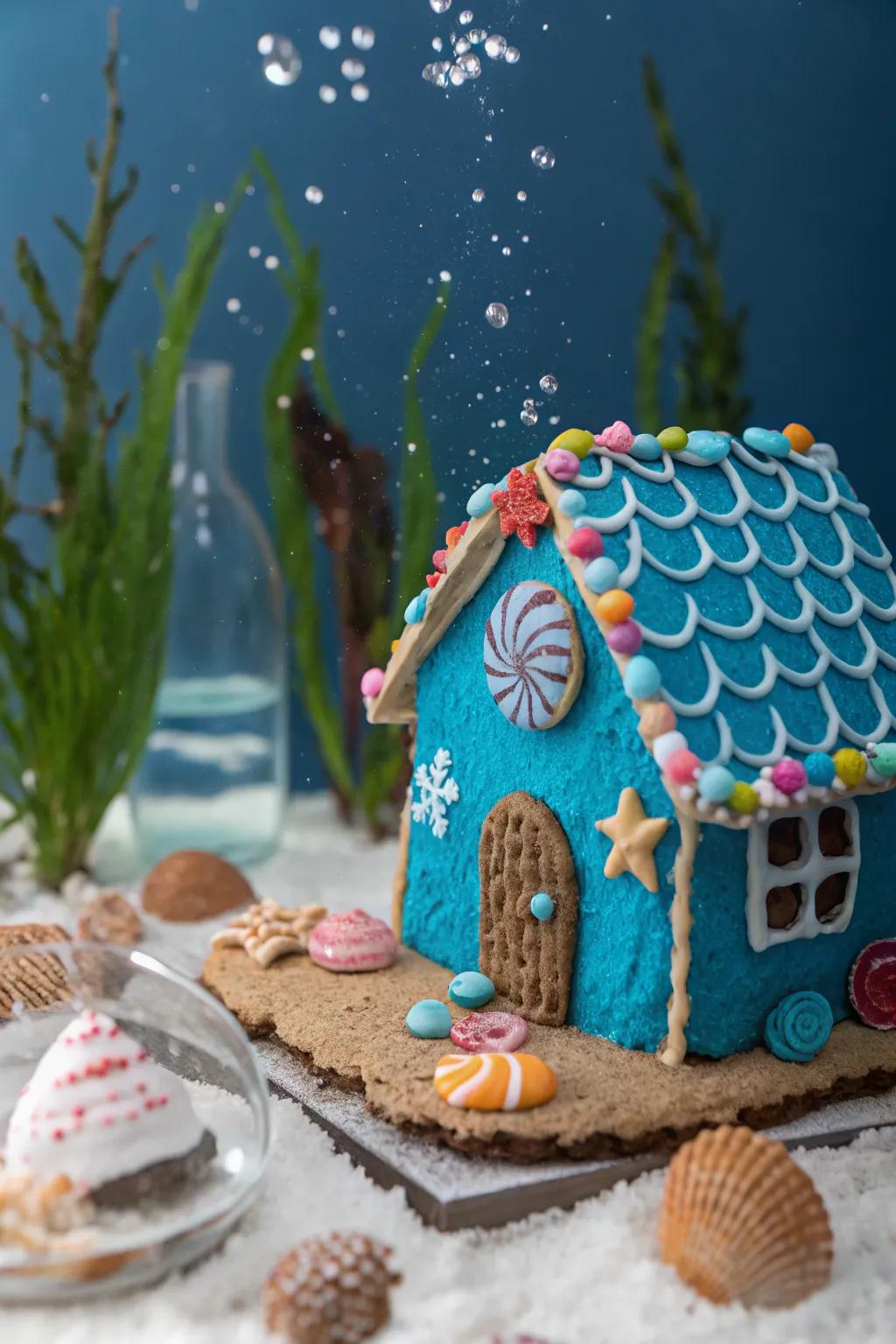 A gingerbread house transformed into an oceanic paradise.