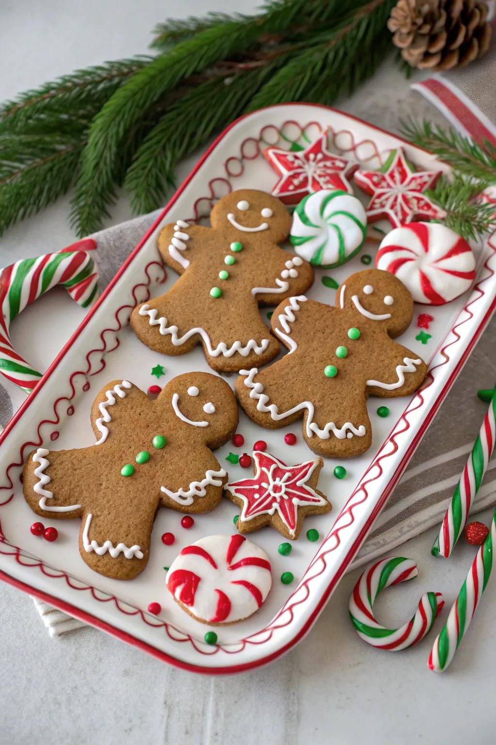 Gingerbread characters highlighted with sweet stick accents for a minty sensation.