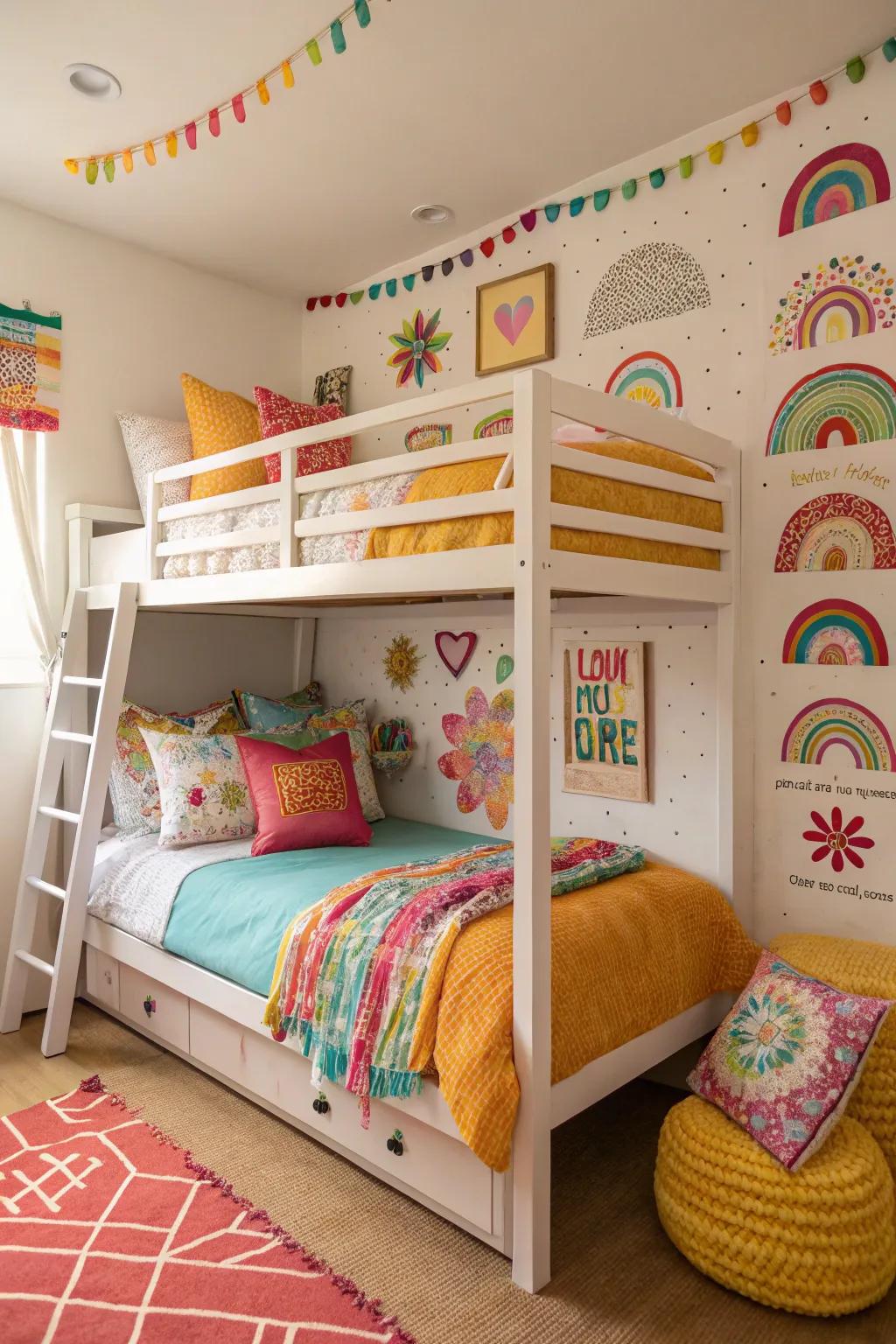 Bright highlights add a lively touch to the room.
