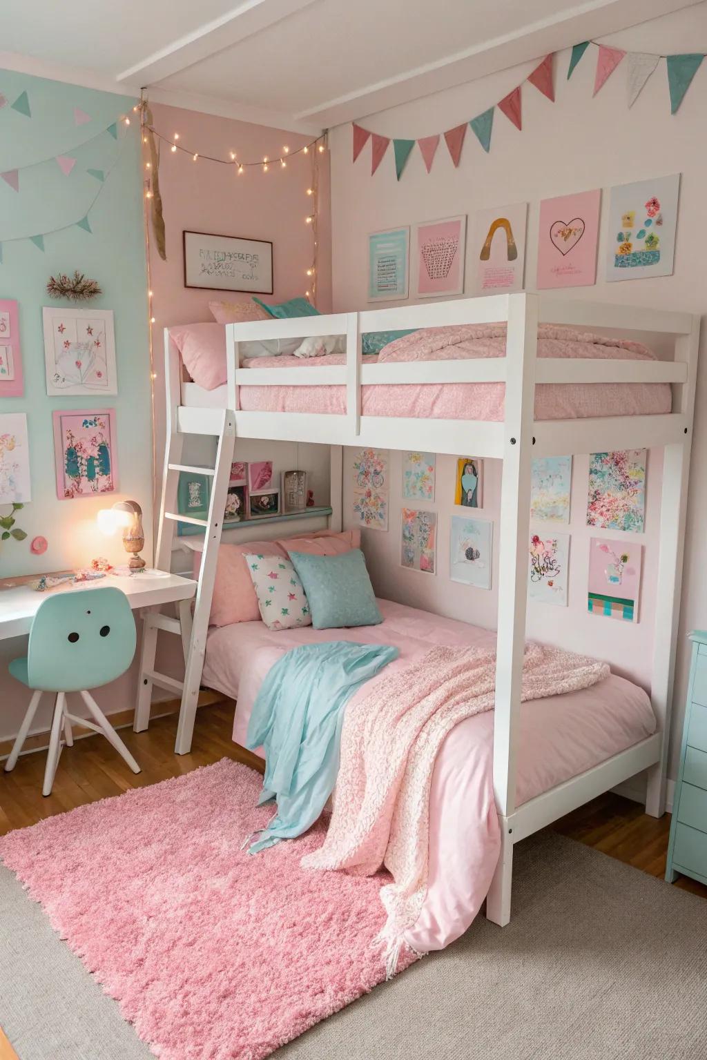 Pastel hues foster a calm and inviting atmosphere.