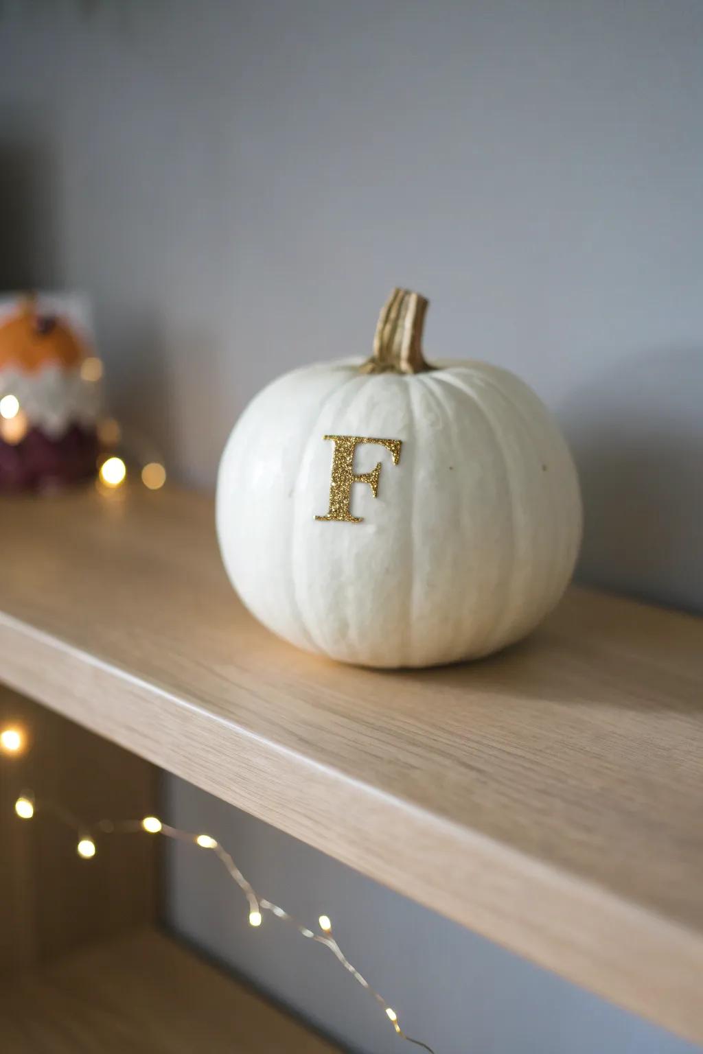 Add a personal touch to your autumn decor with a gourd with radiant initials&mdash;where simplicity meets shimmer!