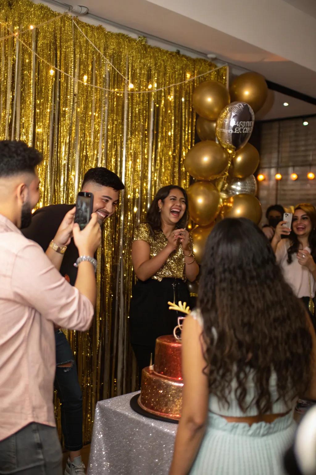 A shimmering gold backdrop ideal for photo moments.