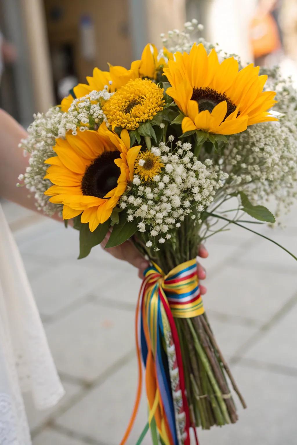 A lively sunflower arrangement, perfect for celebrating graduation.