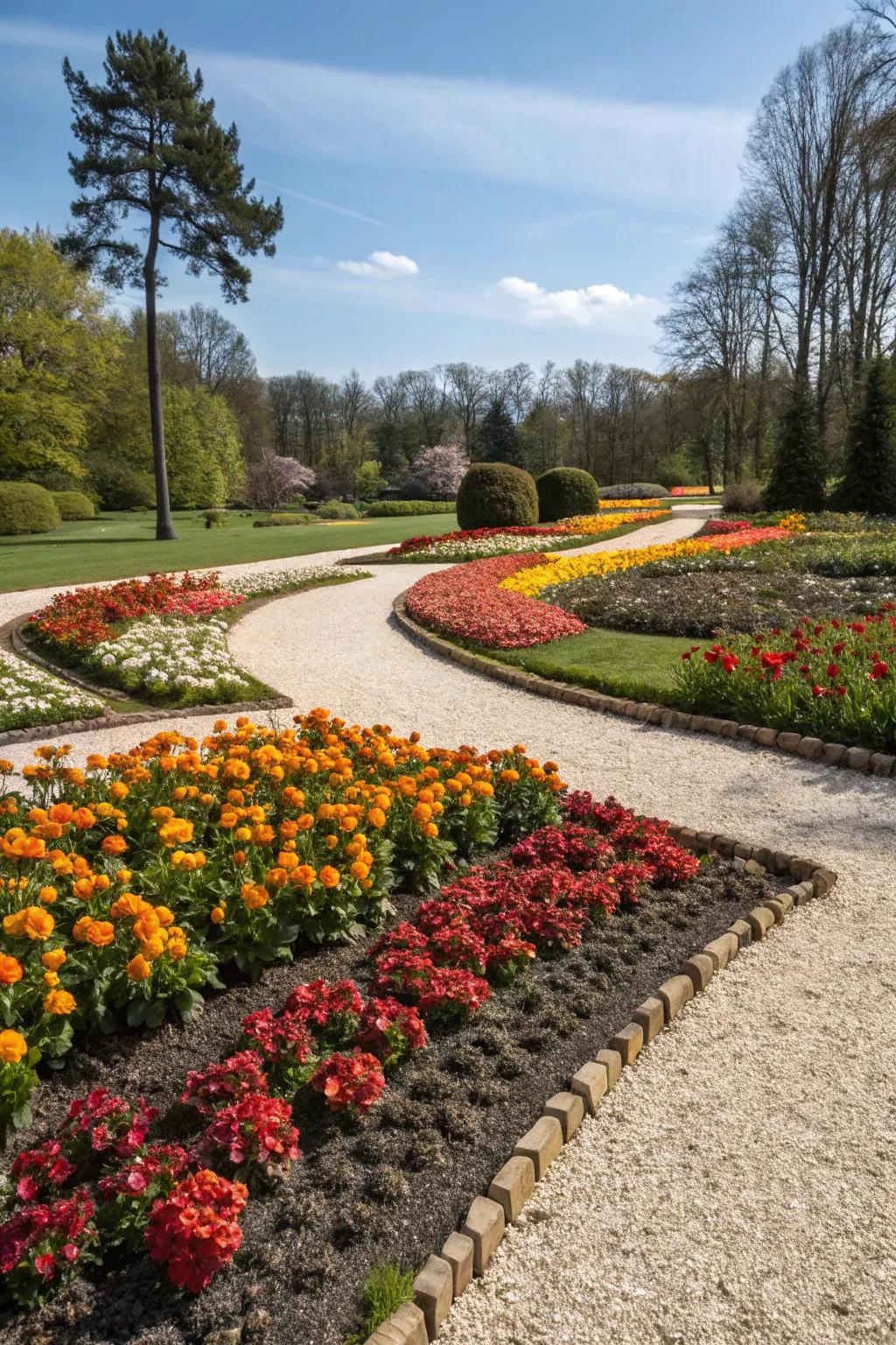 A flower bed showcasing contrasting stone colors for a stunning display