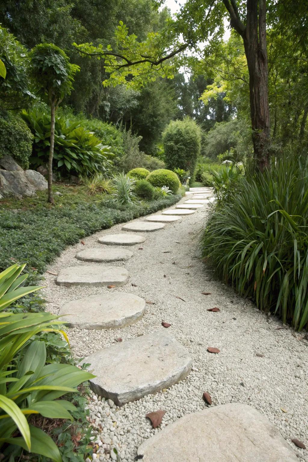 A stone chip trail enhanced with stepping stones for visual appeal
