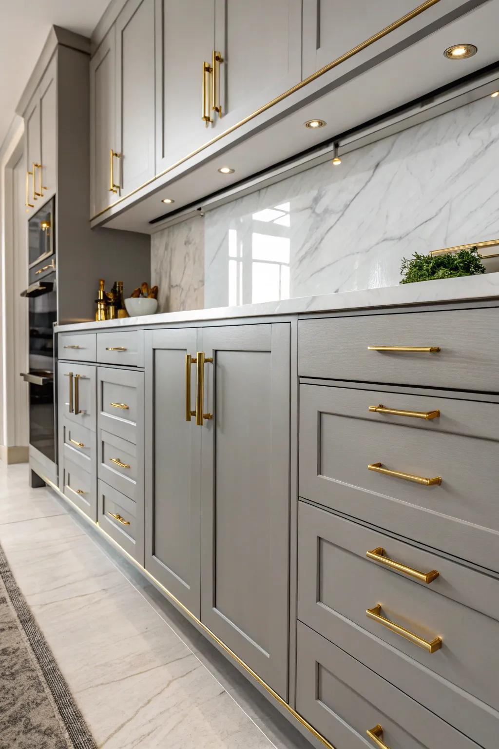 Metallic finish fixtures introduce a hint of refinement to gray units.