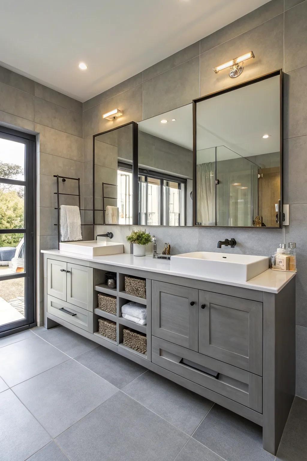 Double vanities combine function and style in shared bathrooms.