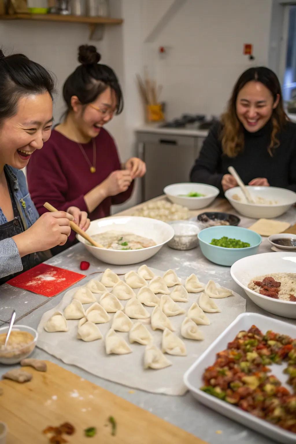 Making dumplings together.