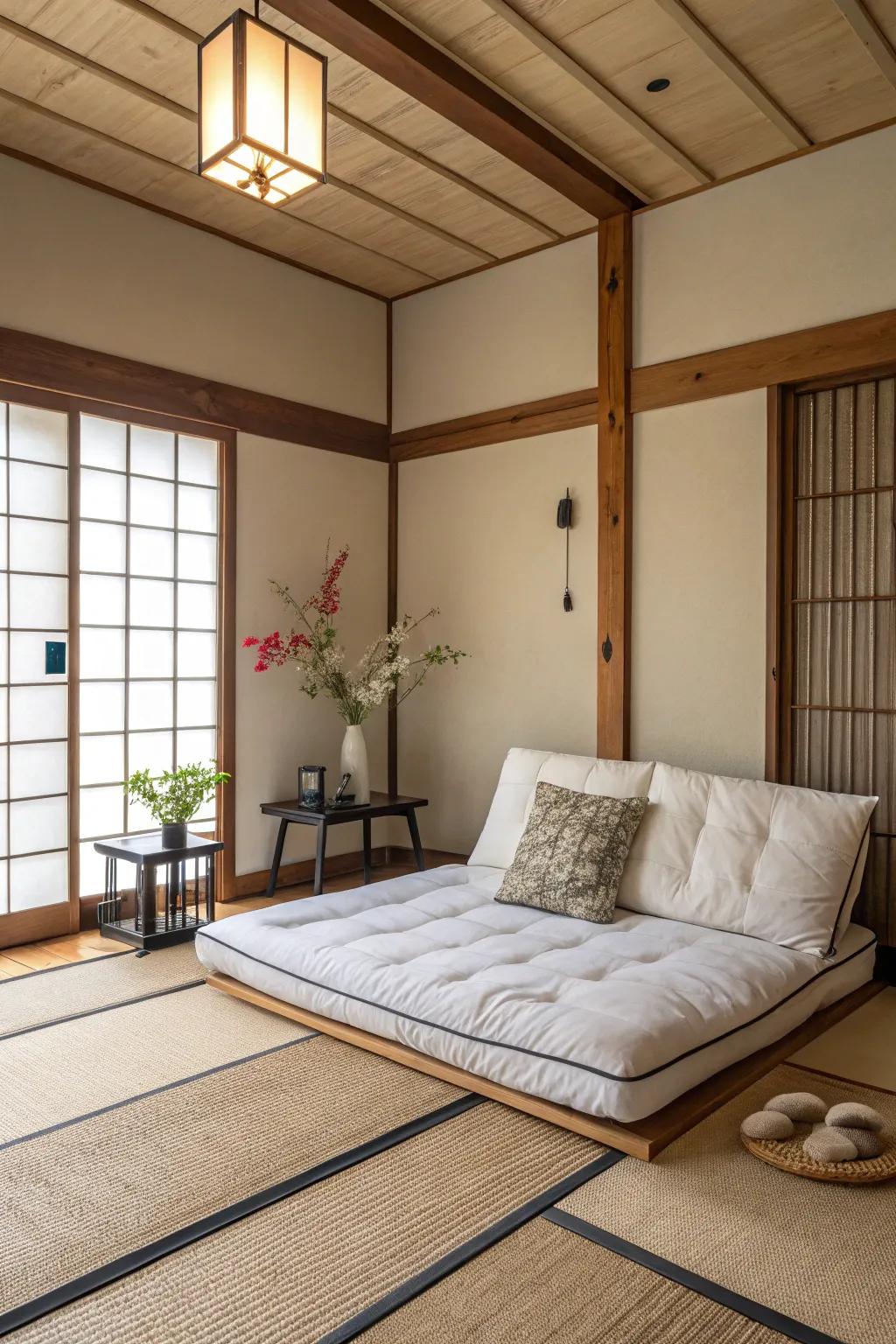 A minimalistic futon offering seating and sleeping in one.