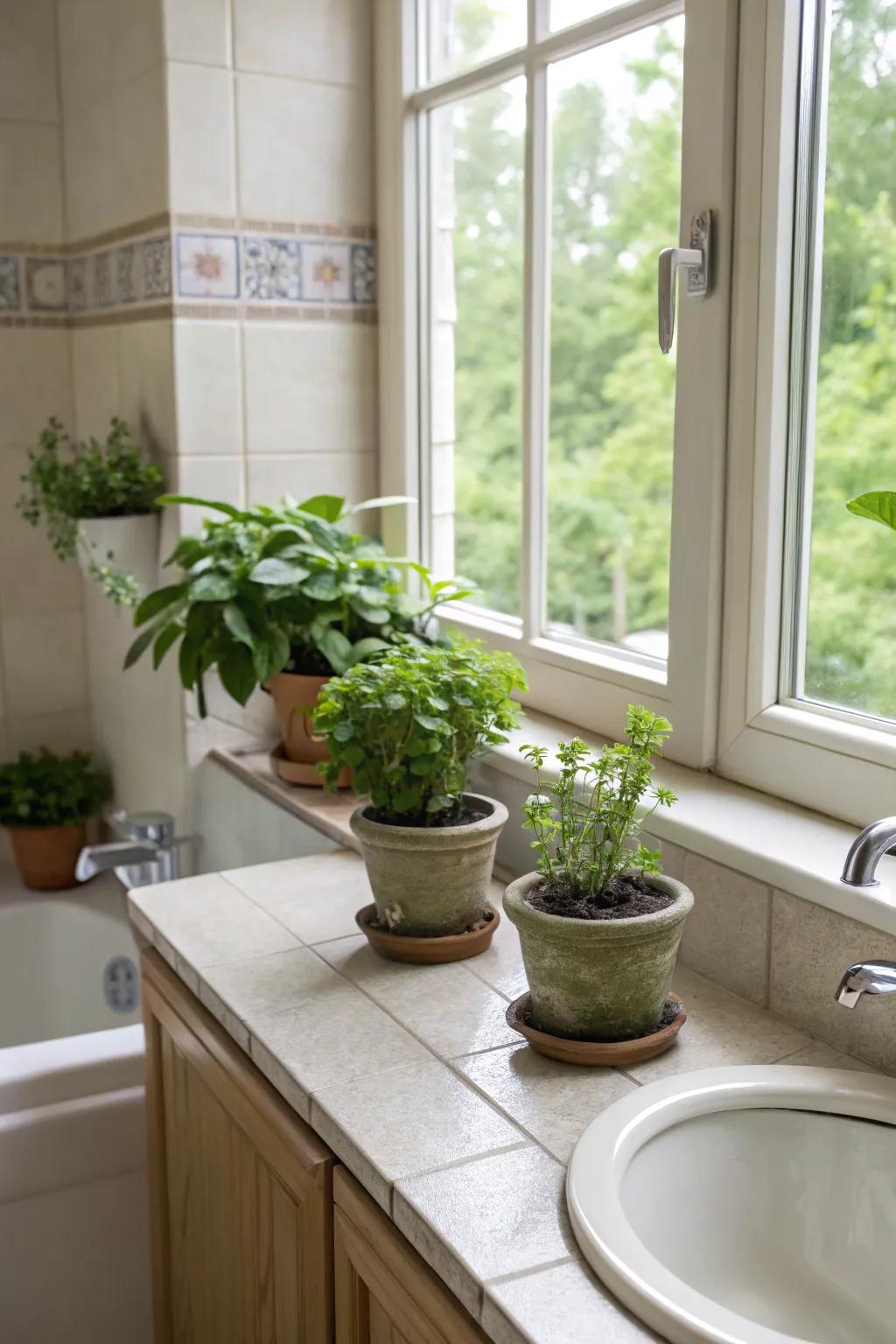 Greenery adds freshness and vibrancy to your half bath.