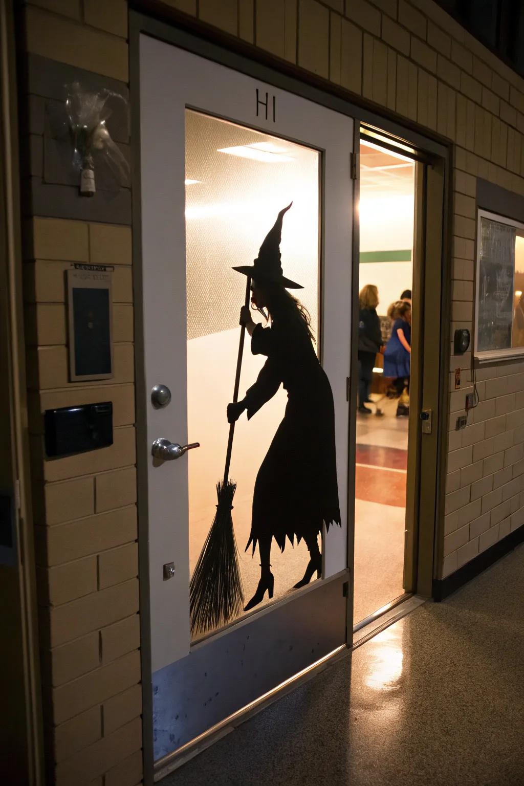 A sorceress form casting enchantments over a school entrance.