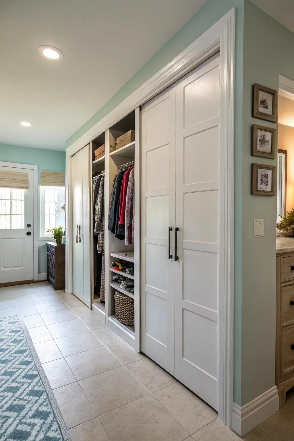 Choose bi-fold doors in tight hallways to conserve space.