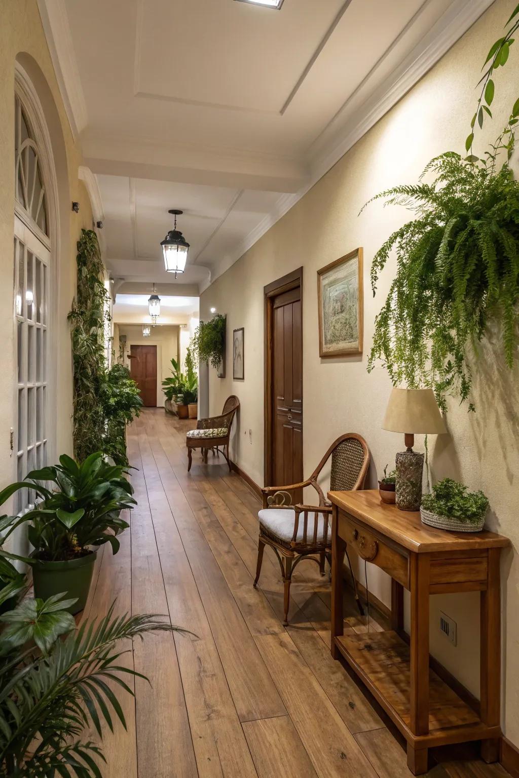Timber tones give a natural and enticing touch to hallways.