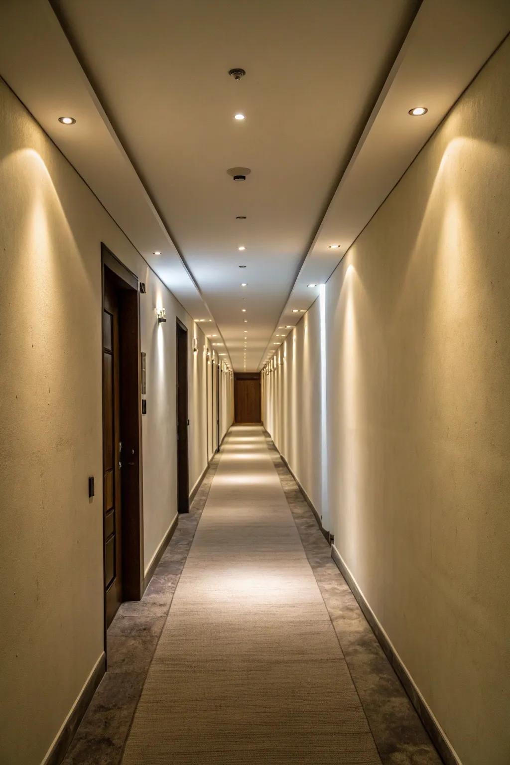 Undercast lighting offers a crisp and bright look for narrow entryways.
