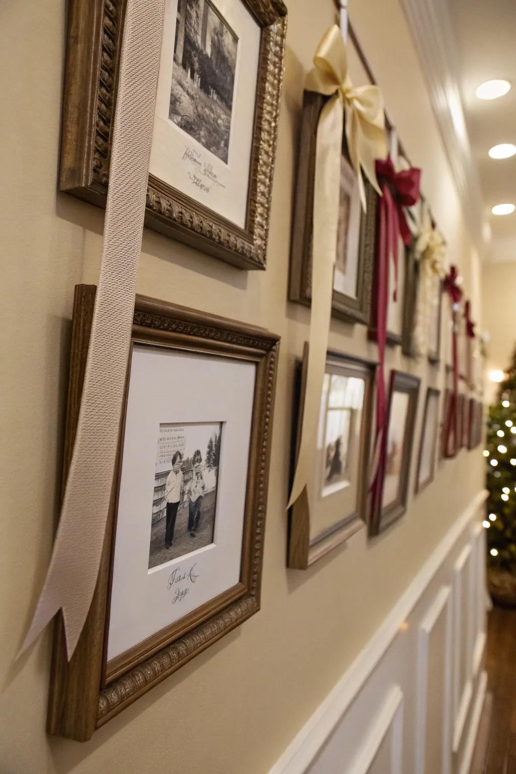 Charming picture frames adorned with whimsical ribbon bows.