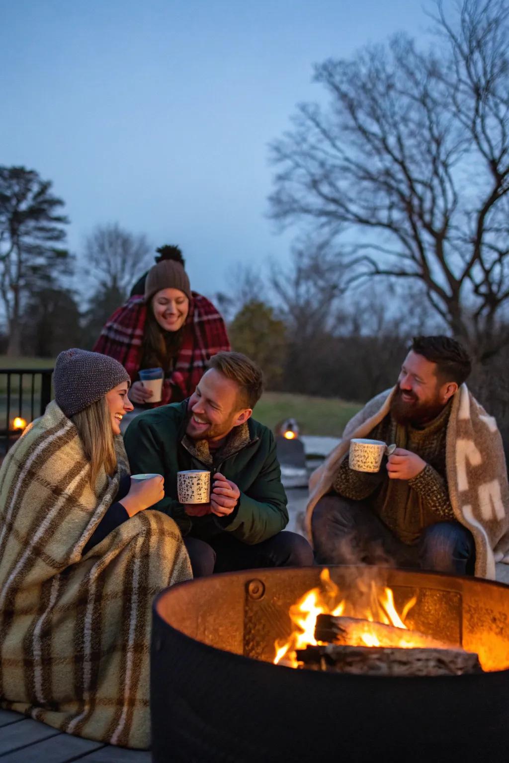 Enjoy a snug gathering near a backyard blazing pit.