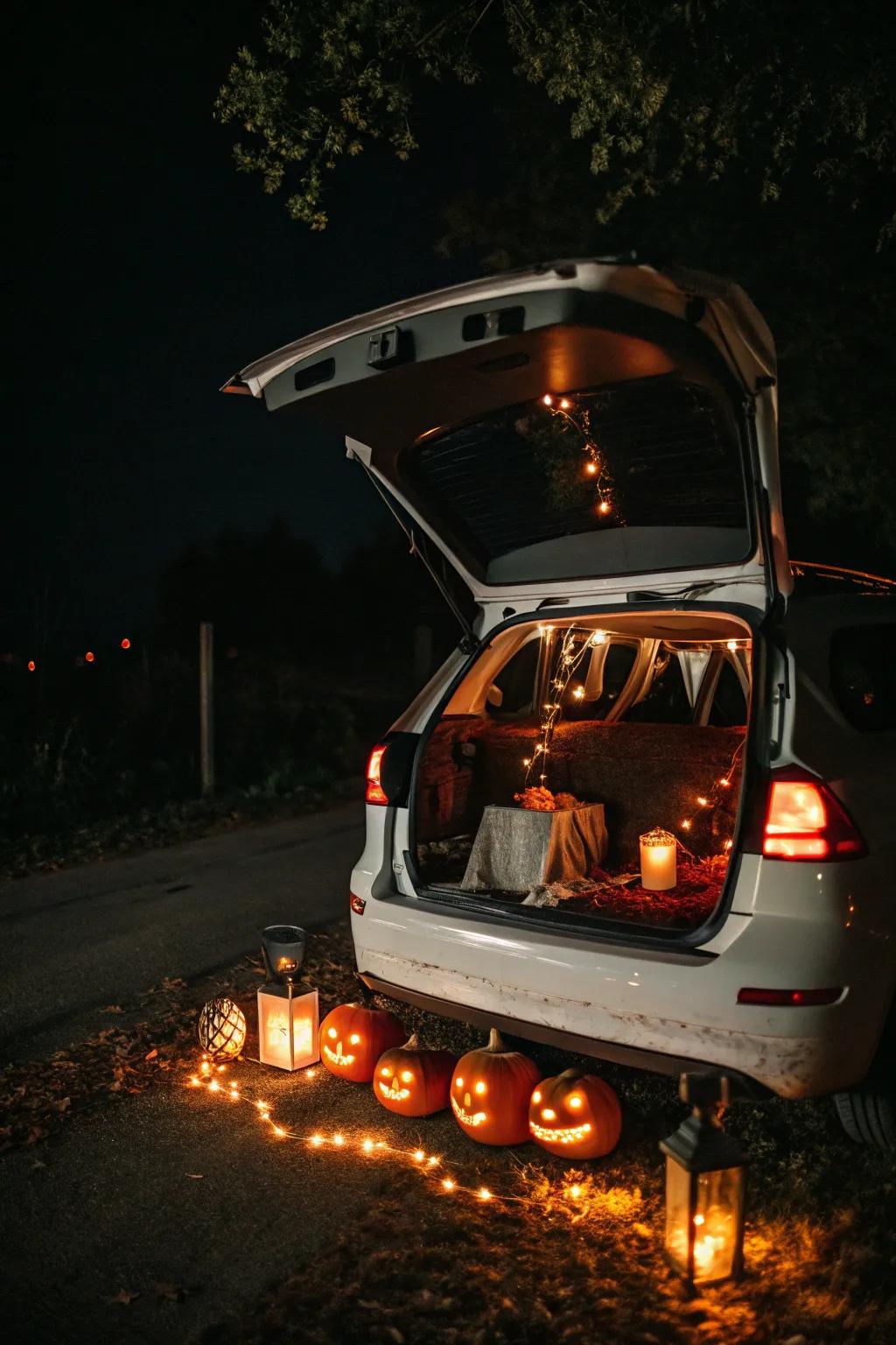 Utilize strategic lighting to boost the spooky atmosphere of your trunk.