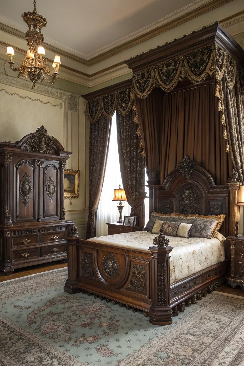 Fancy furniture adds grandeur and enigma.