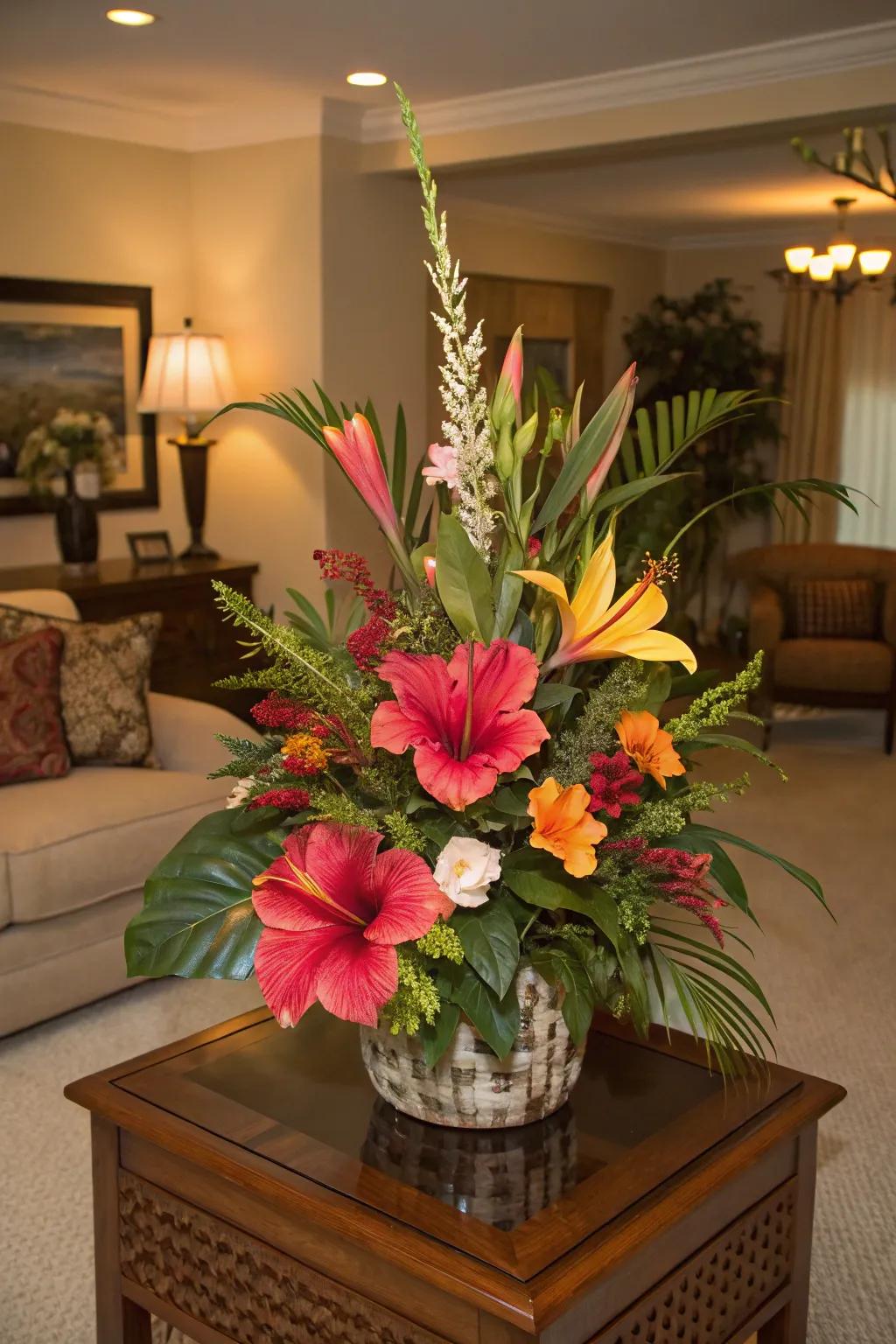 Bright blooms impart a tropical charm to any setting.