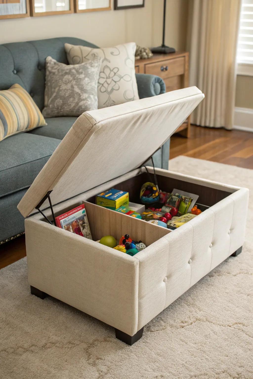 Ottomans that cleverly conceal toy clutter.