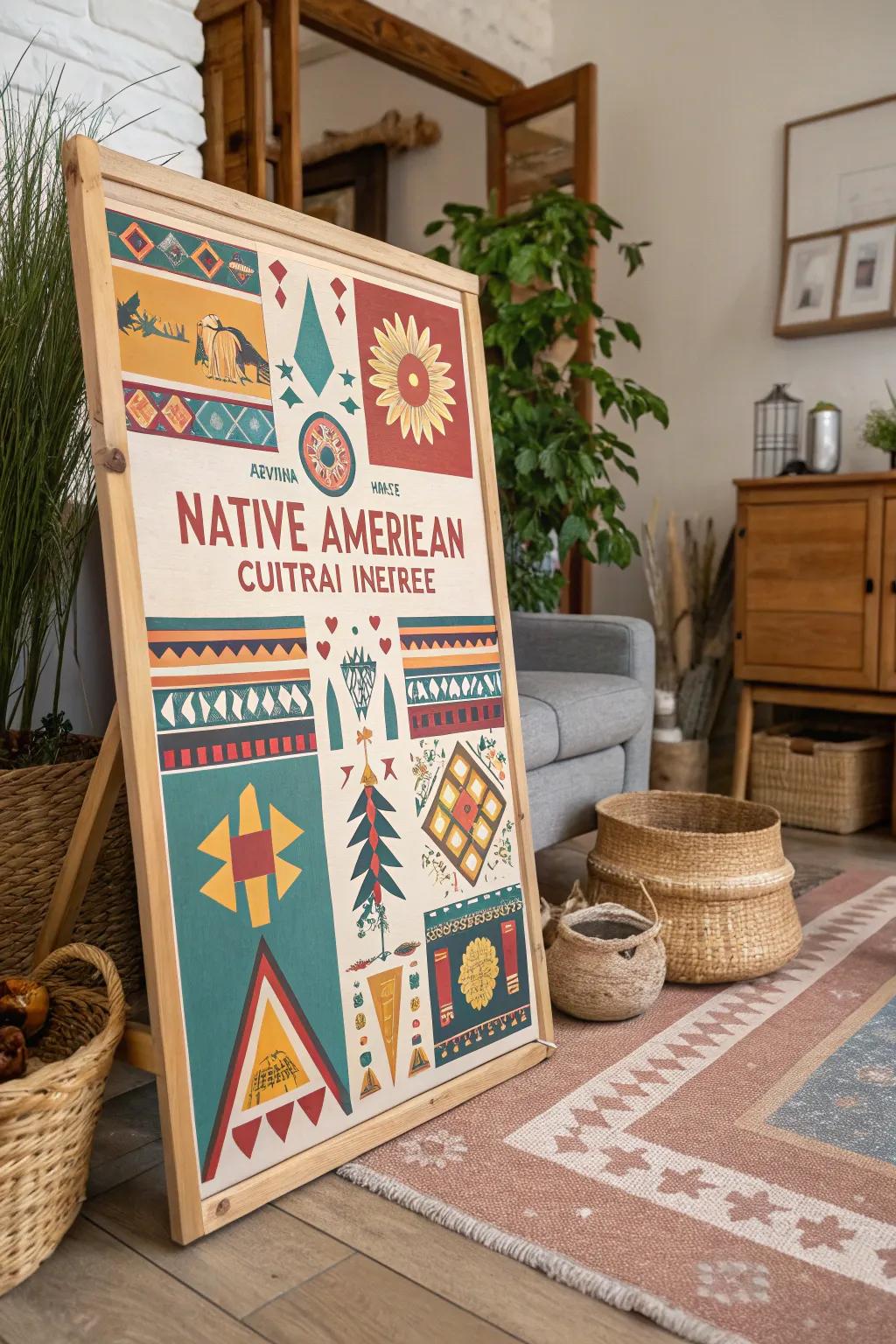 A cultural heritage board that introduces vibrant history to a rustic living space.