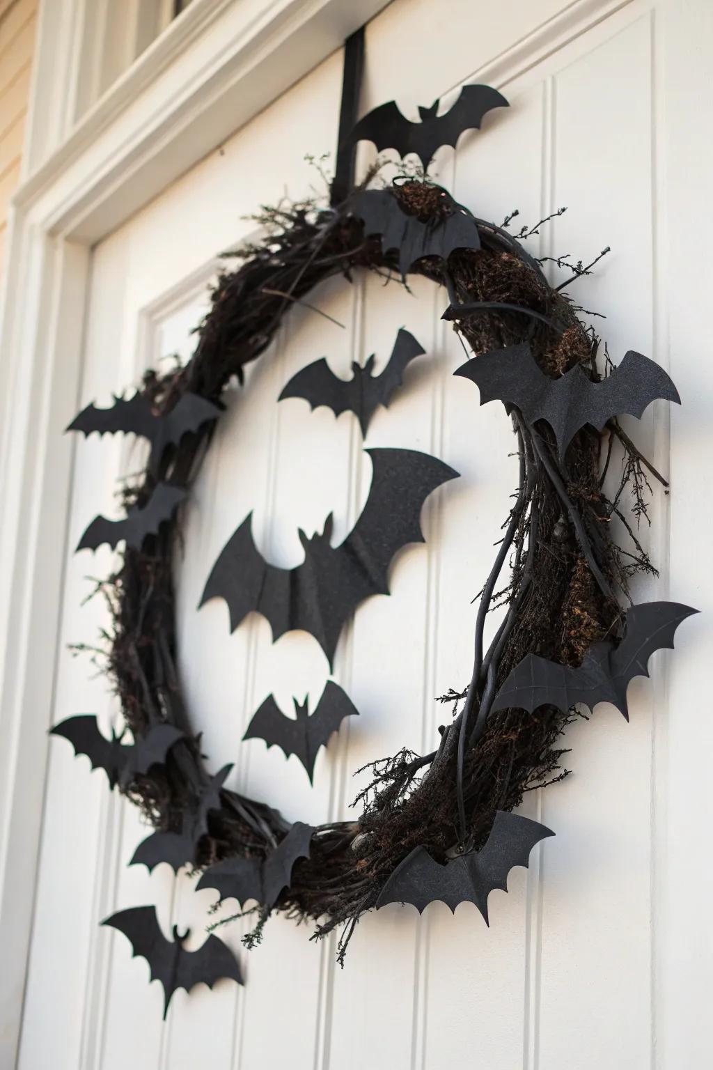 Get batty with this straightforward and impactful bat-themed wreath.
