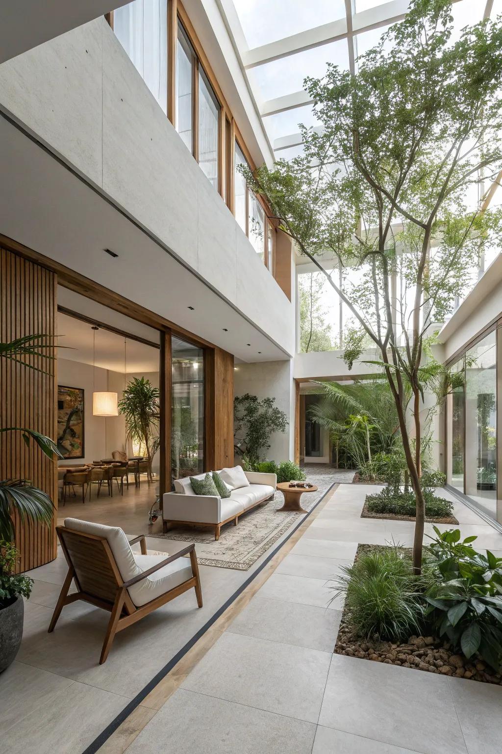A minimalist atrium design with a focus on simplicity and elegance.