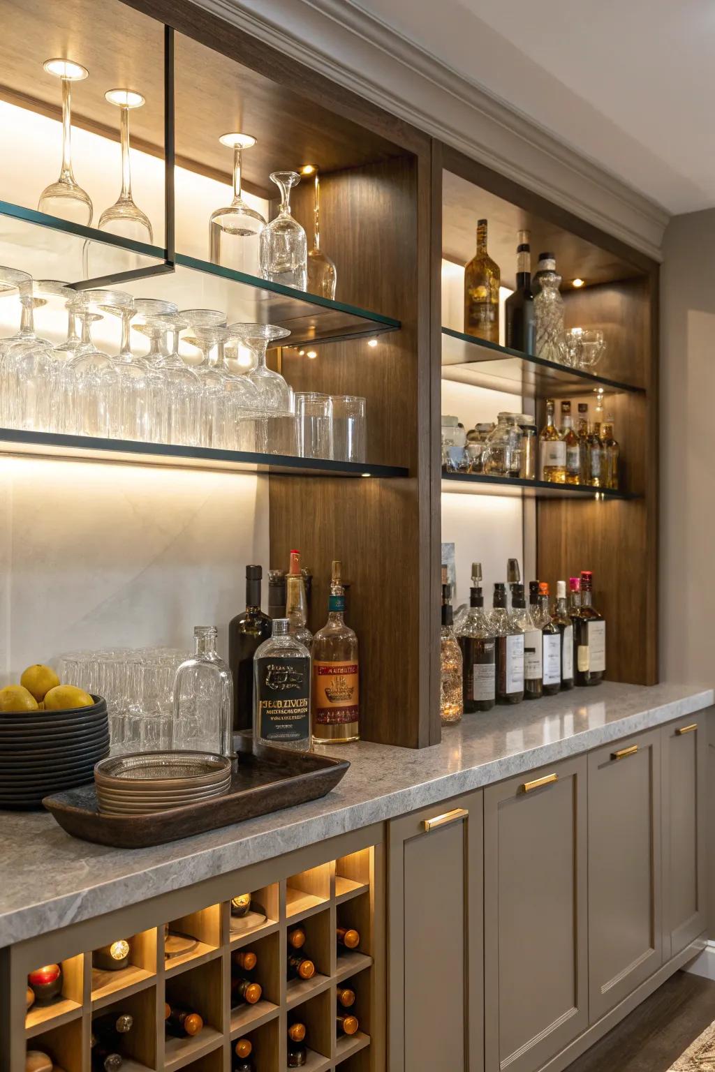 Open shelves show off your bar items beautifully.