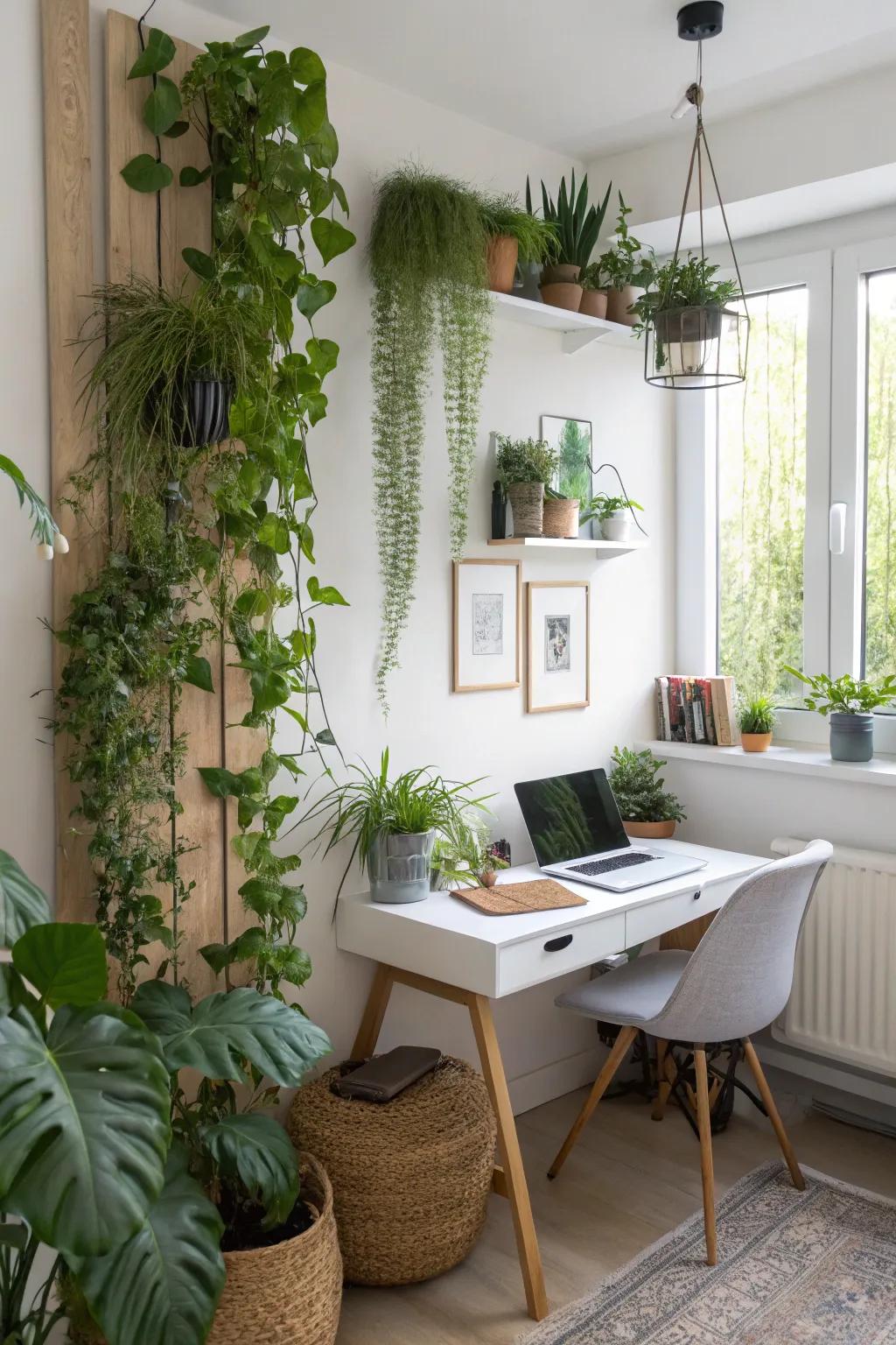Greenery adds a refreshing element to your office decor.