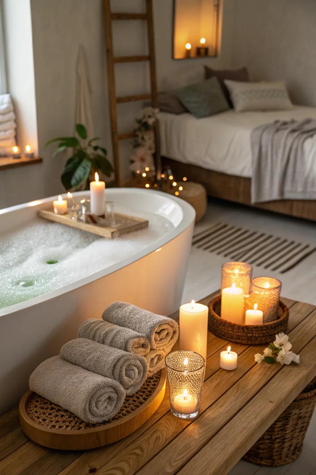 Develop a comforting atmosphere with the lighting.