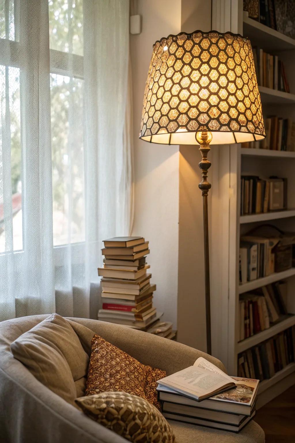 Illuminate your area with a honeycomb lampshade.