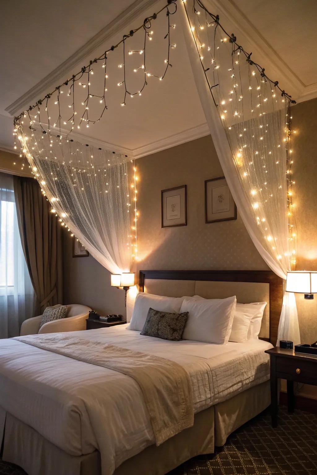 Create a warm and magical atmosphere with celestial lights.