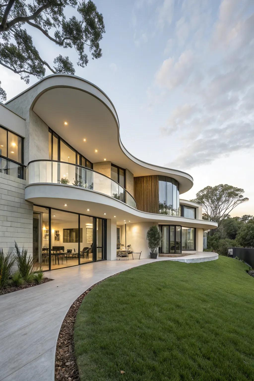 A modern house showcasing distinct architectural shapes that make it unique.