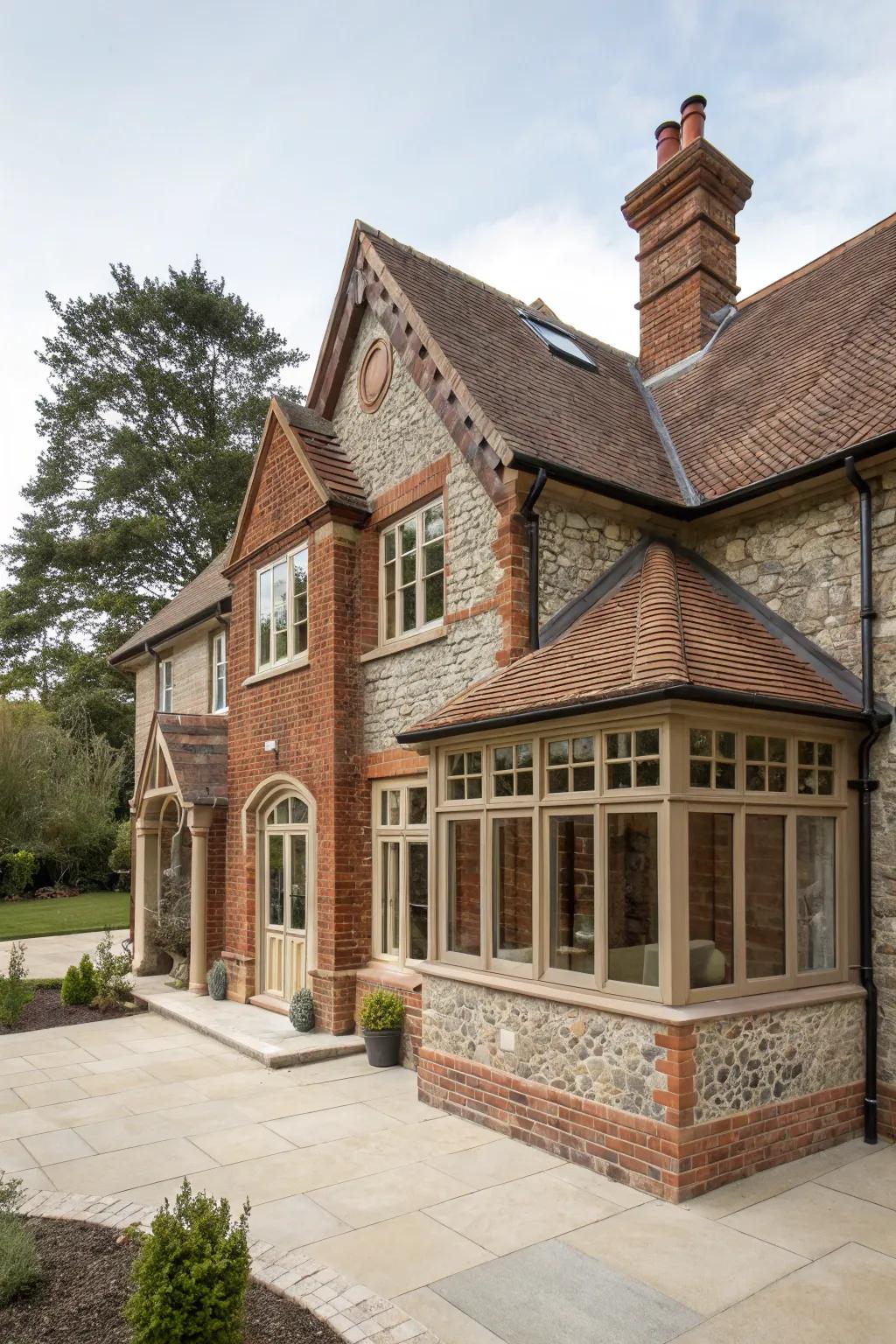 A brick and stone extension blending harmoniously with the current structure.